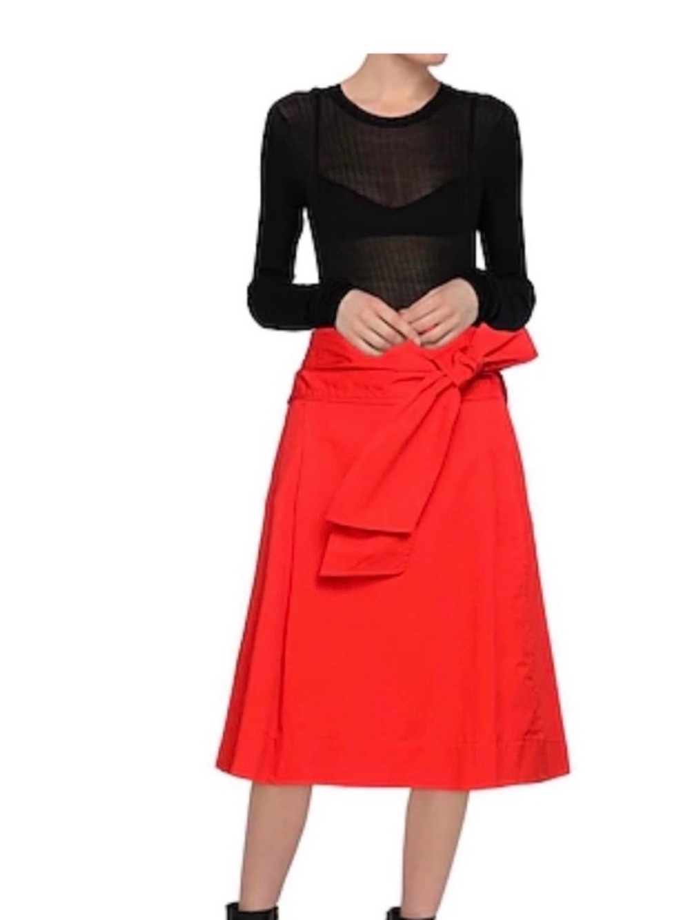 $328 NWT Tory Burch Red Cotton Midi Tie-Waist Skirt 2 $328 NWT